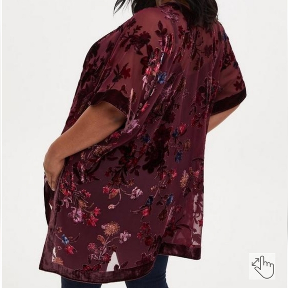 NWT Torrid Burnout Velvet Kimono Burgundy Floral size 00/0 M/L - Picture 16 of 16